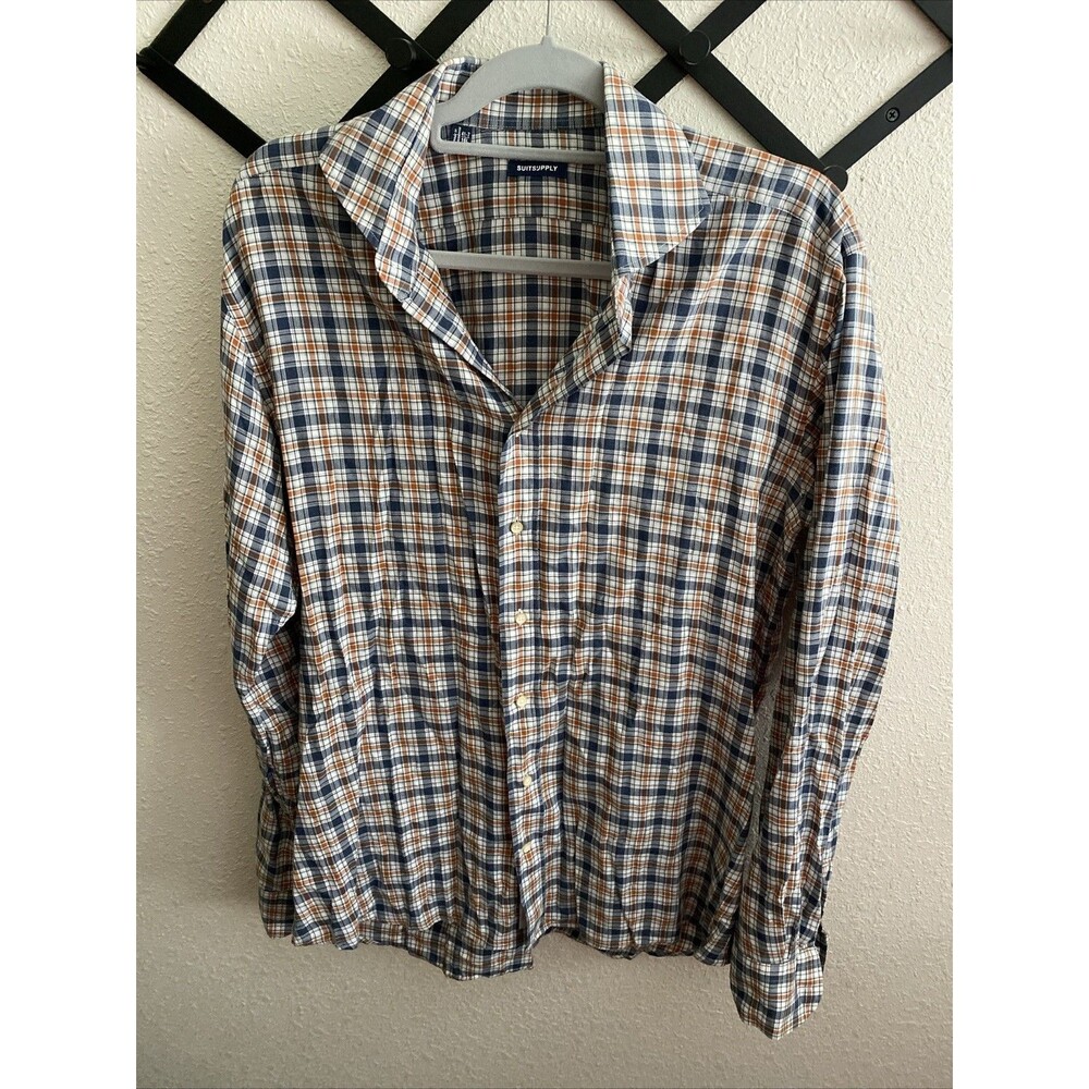 Suitsupply Plaid Button Up Size 16L 41 Navy Orange